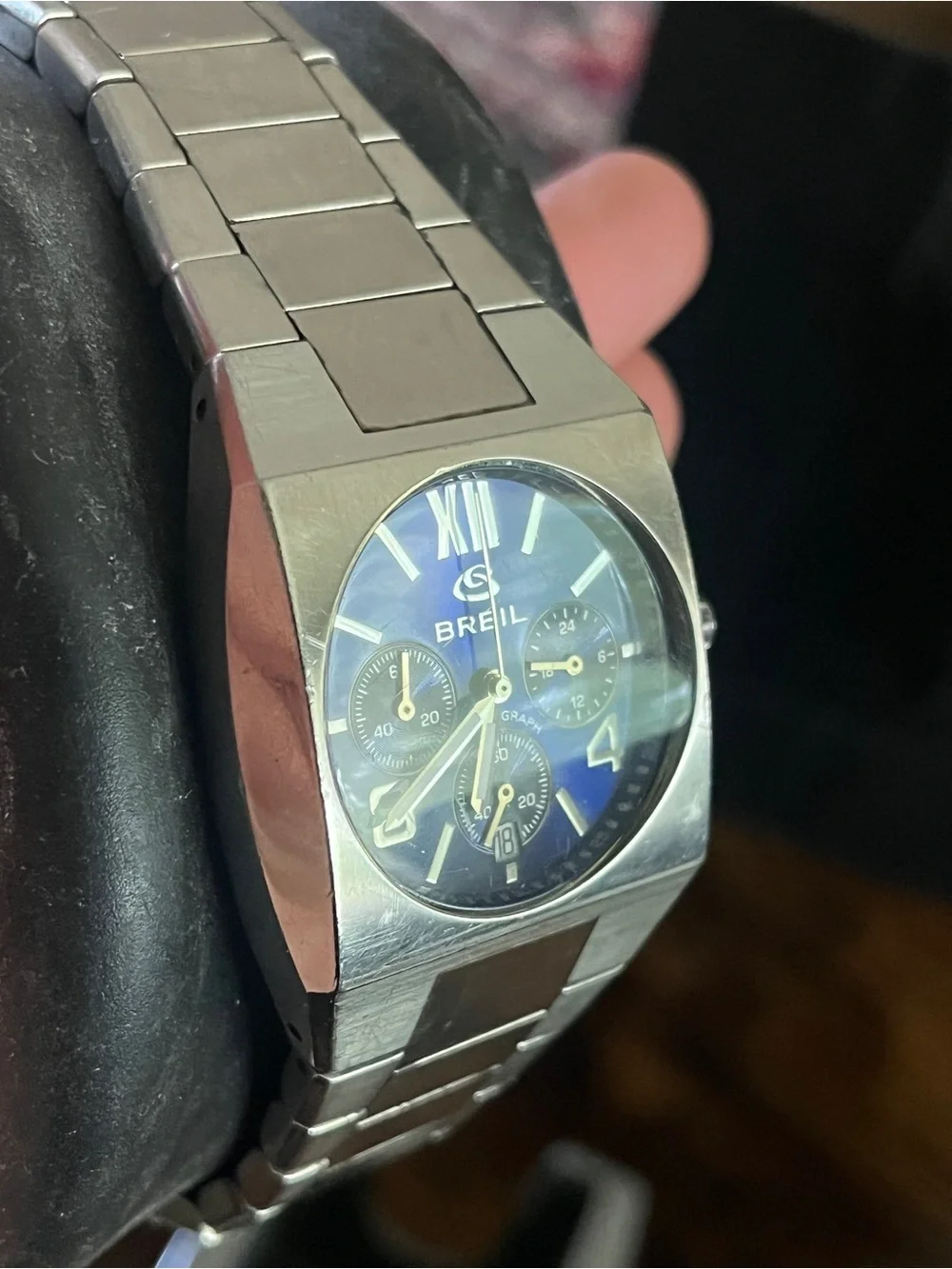 Vintage Men’s Watch Italian Designer BREIL Chronograph Blue & Silver Wristwatch